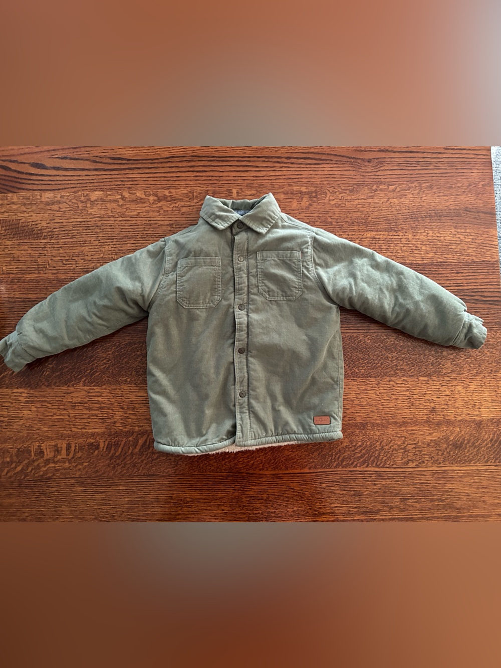 7 For All Mankind Kids Sage Green Corduroy Jacket with Sherpa Lining Fall